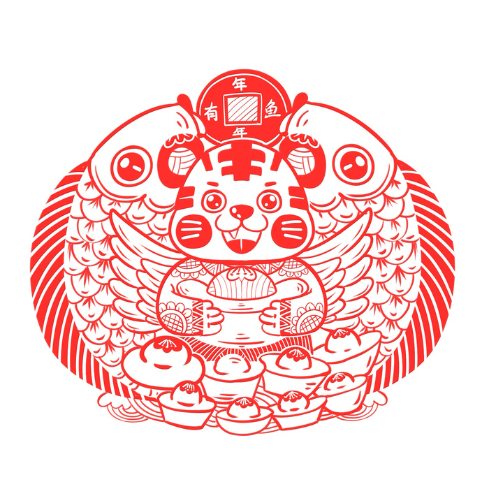 2022新年吉祥春节剪纸生肖虎年晚会插画透明免抠图ai矢量设计素材psd模版下载