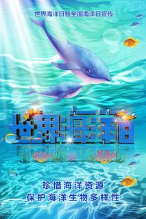 蓝色世界海洋日环保宣传海报