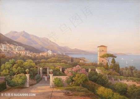 海边植物风景油画图片