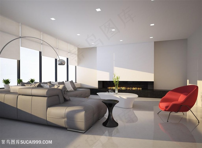 大气简约的现代客厅全景高清摄影图片