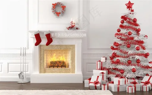 室内的红色圣诞树