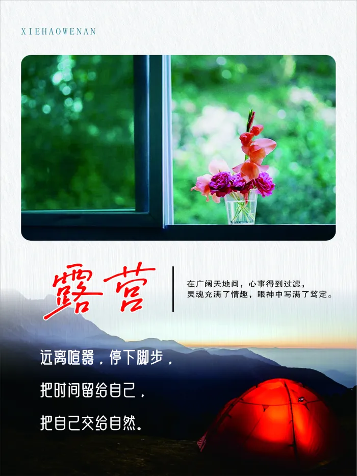 露营简约黑白色海报