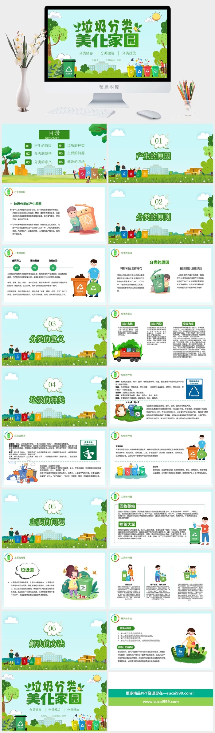 垃圾分类美化家园卡通PPT