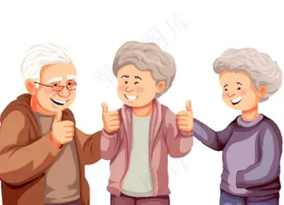 老人合照团聚卡通插画免抠