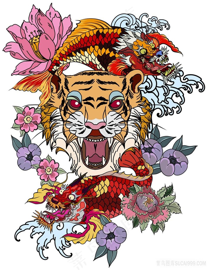 龙虎相斗龙腾虎跃高清挂画壁纸高分辨率打印喷绘素材