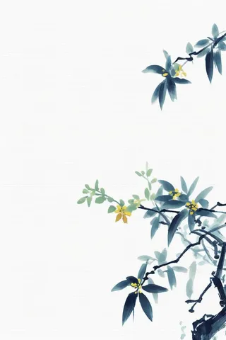 中国风简约淡雅蓝色枝叶背景