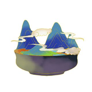 时尚微景观山水装饰庭院祥云中式国潮风插图插画元素素材设计模板