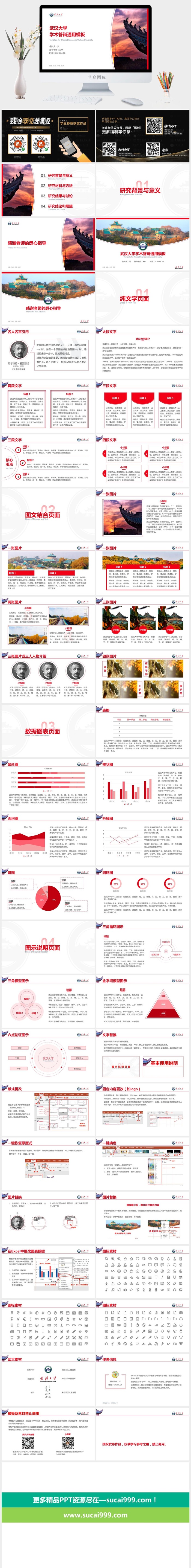 简约几何风武汉大学论文答辩通用ppt模板-川