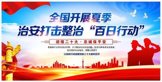 夏季治安打击整治百日行动海报党建展板