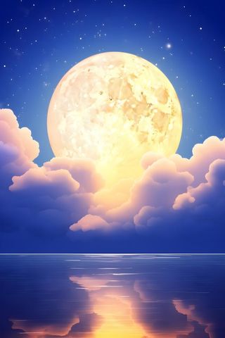 蓝色大气湖面月光背景