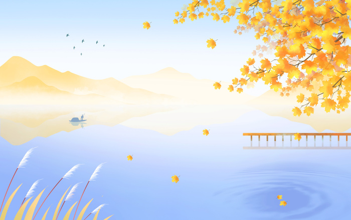 手绘秋天背景秋风插画枫叶
