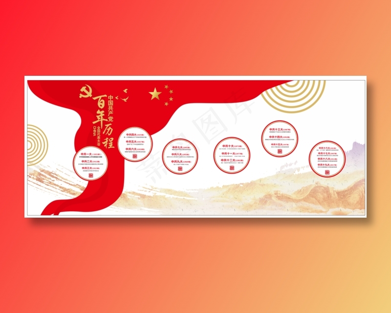 党建百年文化墙cdr矢量模版下载