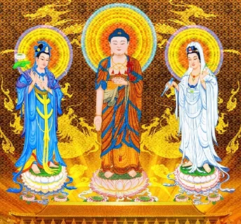 三位佛像风景背景墙