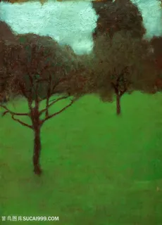 克里姆特油画草地树木装饰画