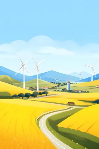 清新乡村路边插画