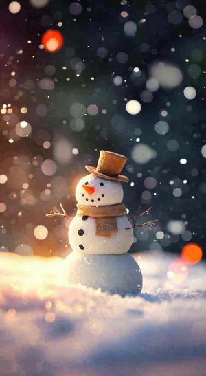 冬天雪地下雪戴帽子的雪人，可爱温暖小雪大雪冬至立冬