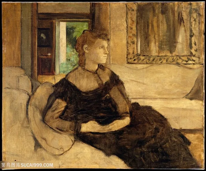 德加油画黑衣裙子美女沙发装饰画