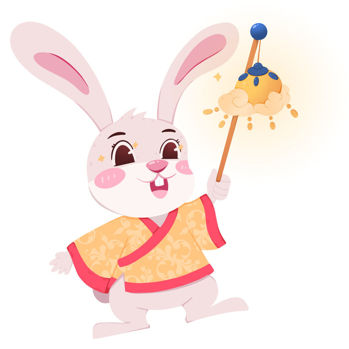 手绘2023兔年新年卡通兔子形象IP插画元素PSD设计素材png图案