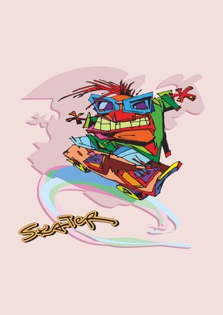 抽象涂鸦怪兽玩滑板