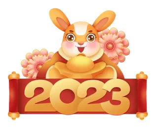 兔年2023新春新年卷轴元宝兔子