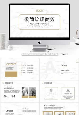 大理石纹理极简商务PPT模板预览图