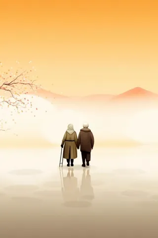 老人行走大气水墨背景