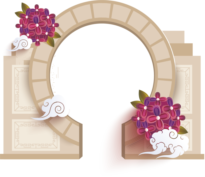 水彩中国风拱门素材图片