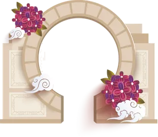 水彩中国风拱门素材图片