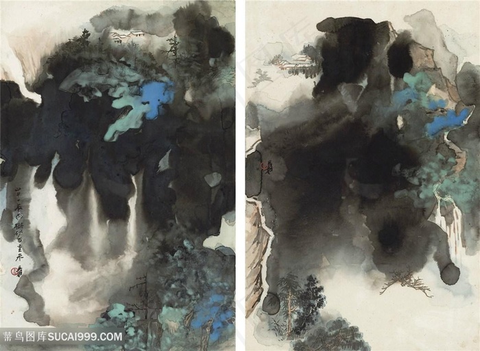 张大千水墨山脉艺术挂画