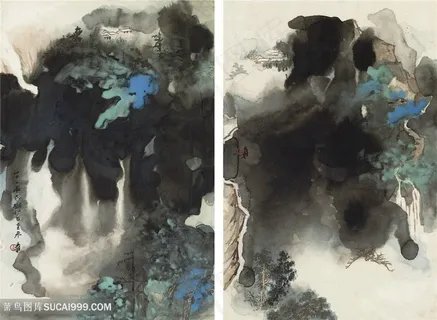 张大千水墨山脉艺术挂画