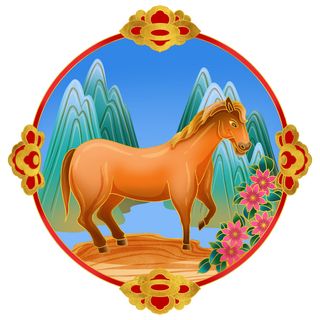 中国风国潮十二生马肖手绘烫金插画春节剪纸元素PSD设计素材