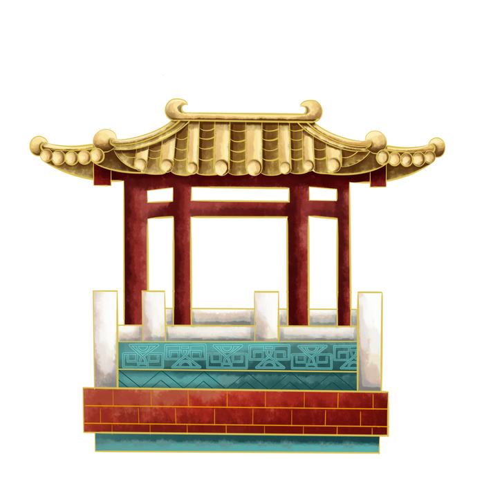 复古中国风国潮古建筑插画手绘高楼古塔PSD素材亭子png免抠图psd模版下载