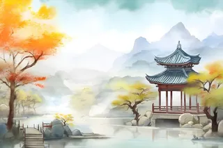 国风庭院简约清新阳光背景
