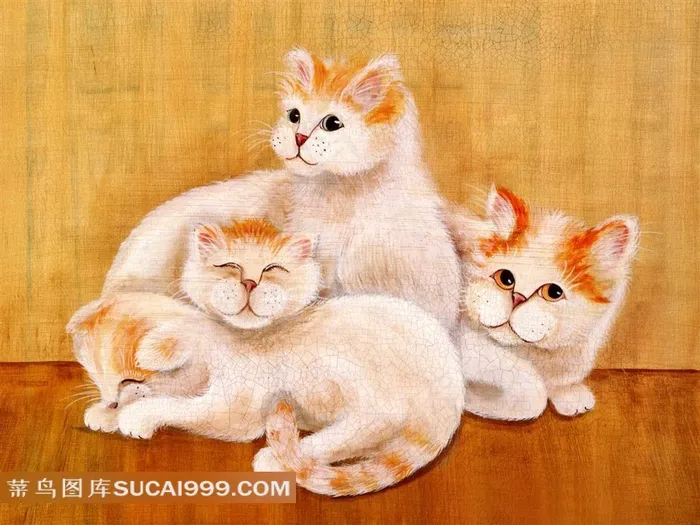 三只依偎的小猫插画素材