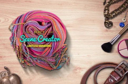 围巾木纹理化妆品背景俯视图