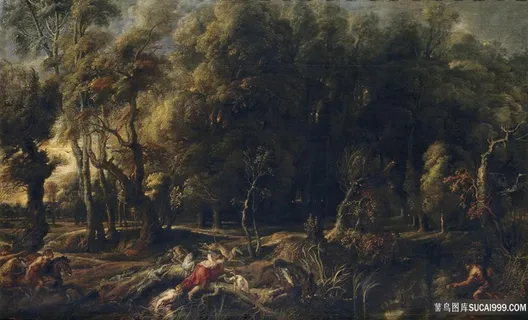 山林树林人物油画风景画 山林树林人物油画风景画