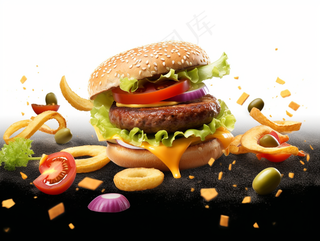 美味汉堡包美食摄影图