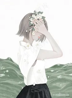 手护头花卉女孩装饰画