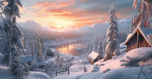 茫茫的雪原宁静安宁清晨日出霞光普照摄影图