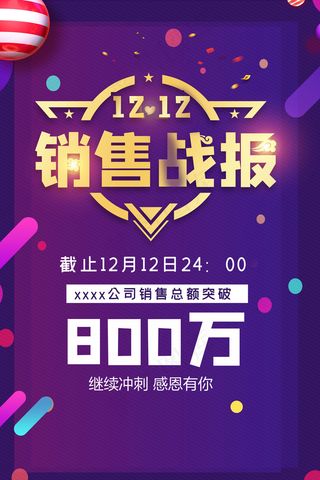 双十二大促狂欢活动销售战报海报