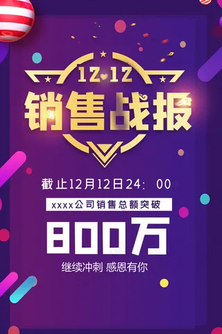 双十二大促狂欢活动销售战报海报