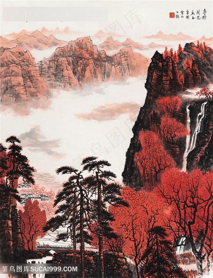 白雪石巍峨山脉高清国画装饰画