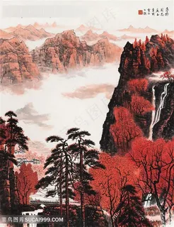 白雪石巍峨山脉高清国画装饰画 白雪石巍峨山脉高清国画装饰画