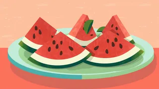 夏日西瓜切块装盘卡通插画素材