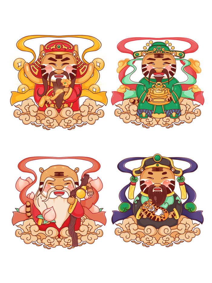 手绘2022虎年新年春节卡通老虎形象IP插画元素PSD设计素材图案
