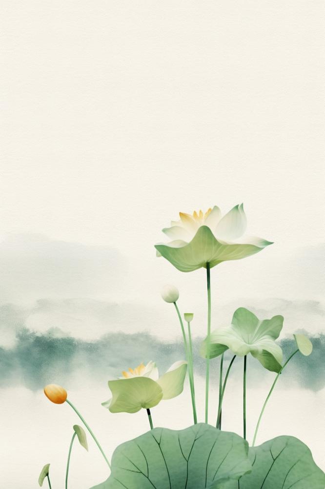 中国风水墨简约荷花绿色节气海报背景