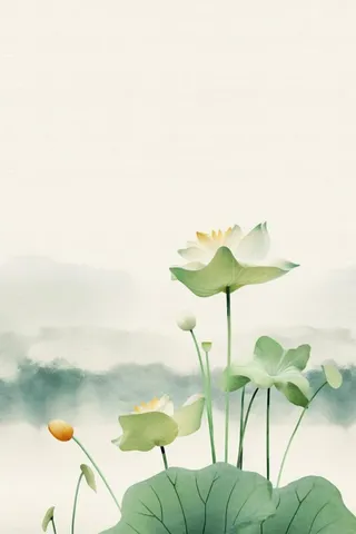 中国风水墨简约荷花绿色节气海报背景
