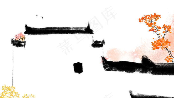 古风建筑插画psd模版下载