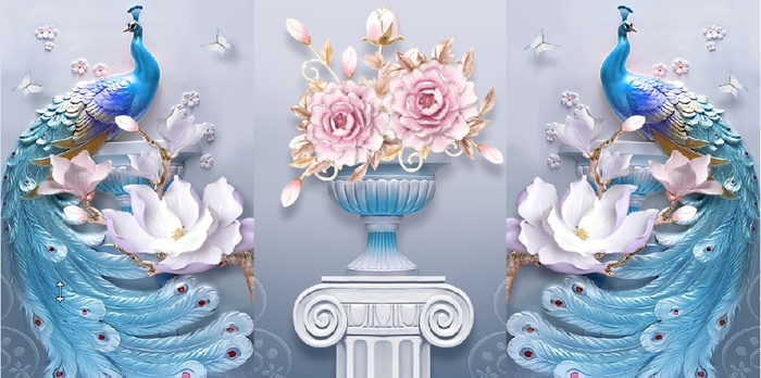 雕塑花盆孔雀背景墙