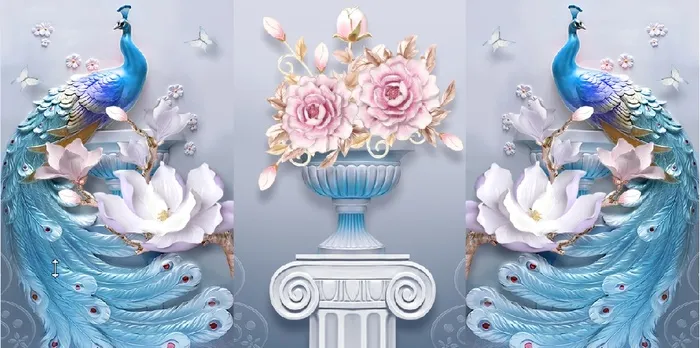 雕塑花盆孔雀背景墙